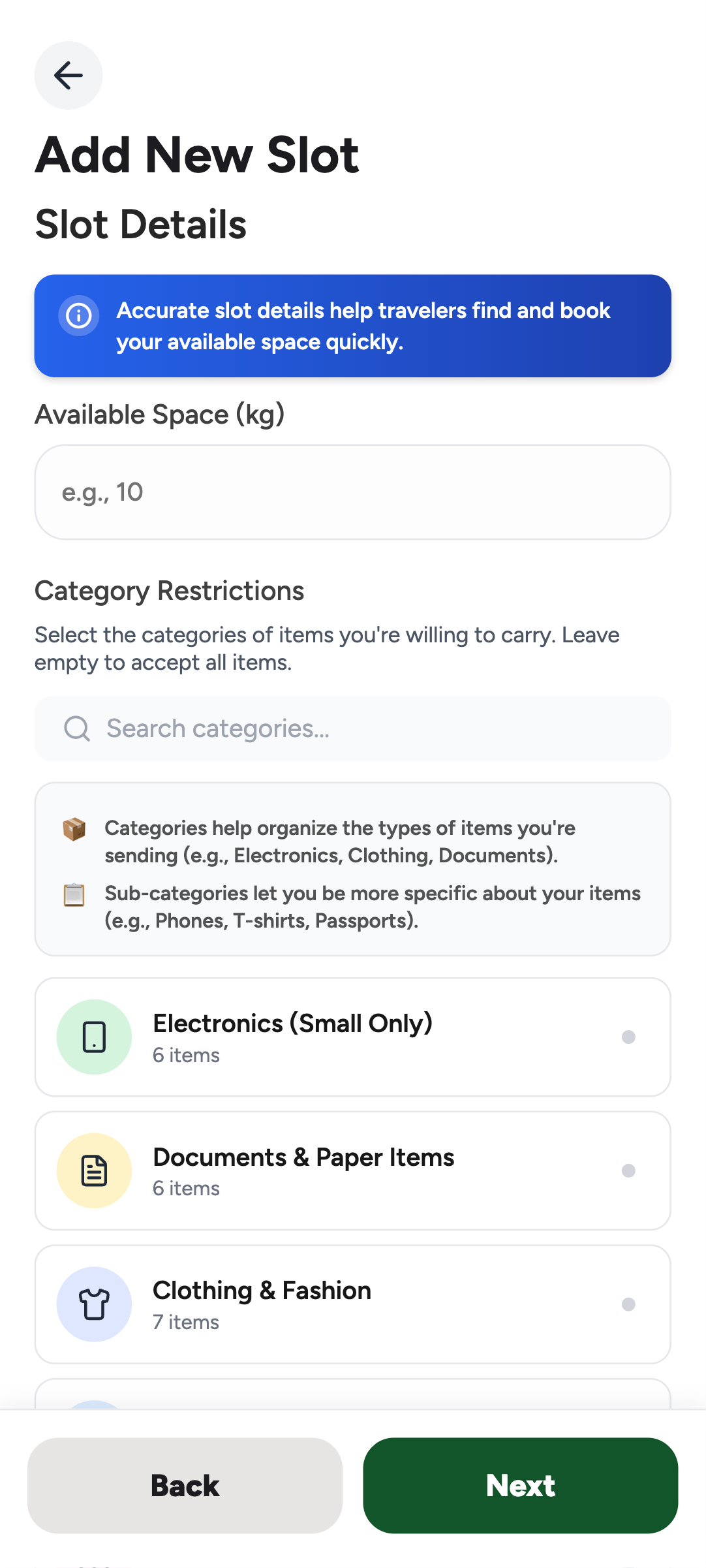 Category Restrictions
